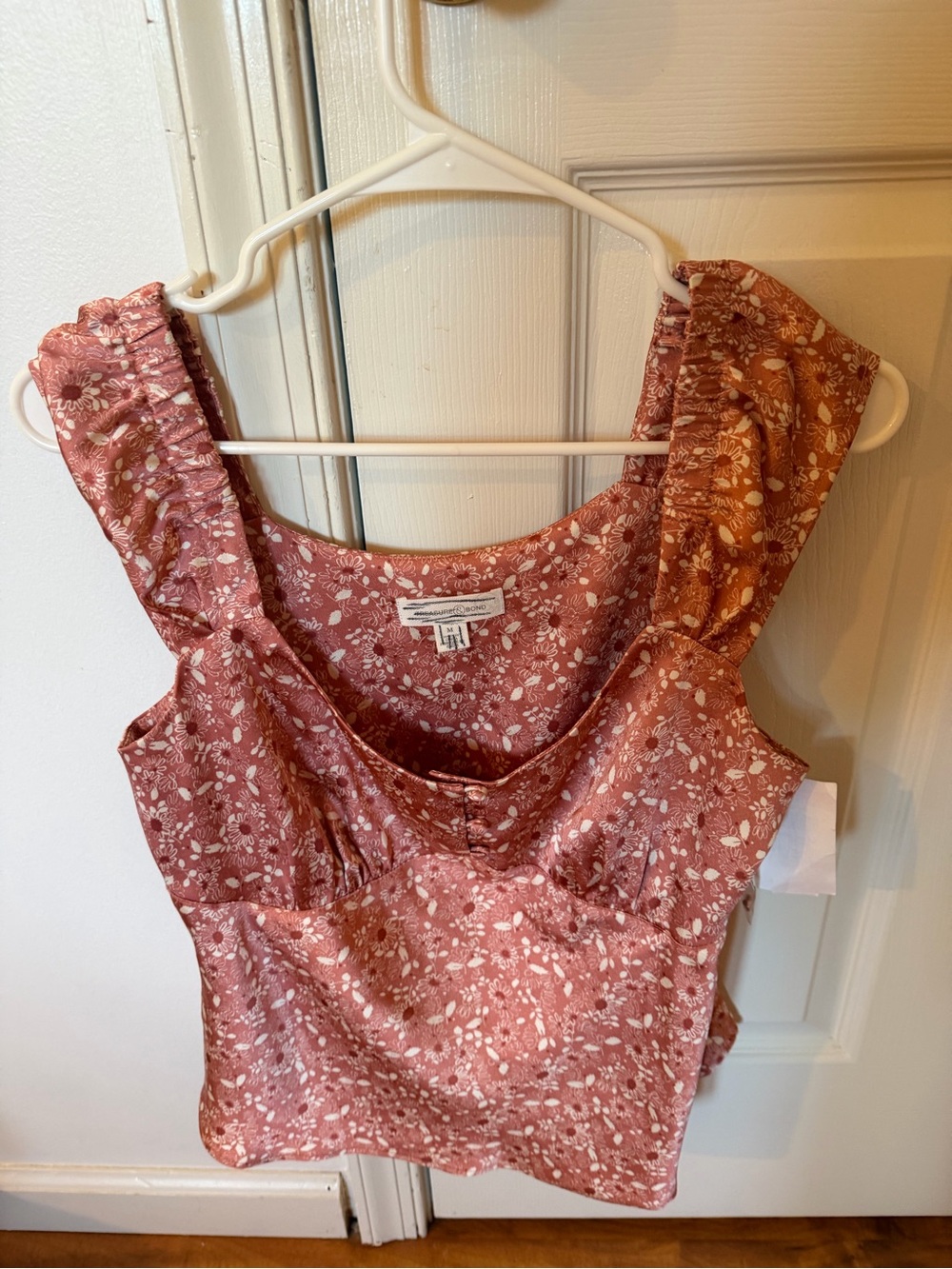 Treasure & Bond Rose Floral Ruffled Strap Tank